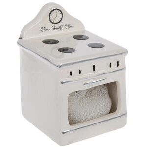 Home Sweet Home Retro Stove Scrubby Holder Ceramic White Mesh Sponge 5-in NEW
